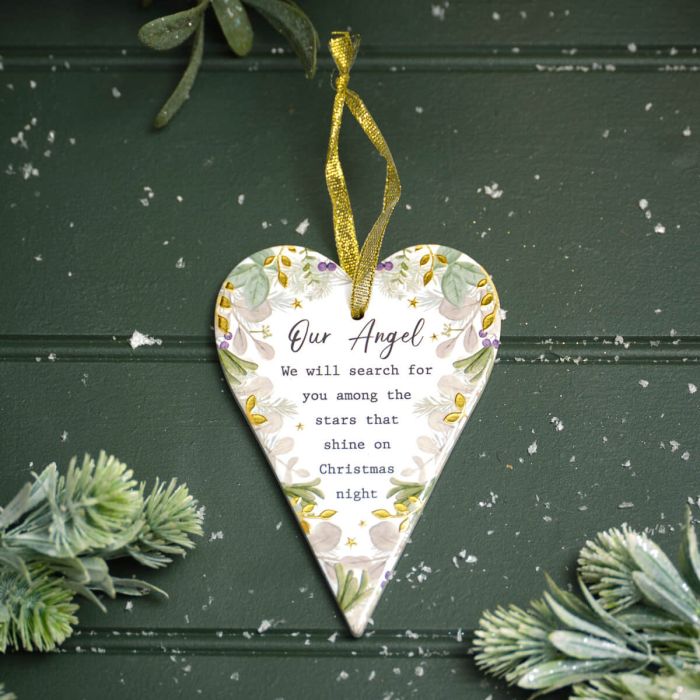 With Love At Christmas Our Angel  Design With Gold Ceramic Heart Hanger