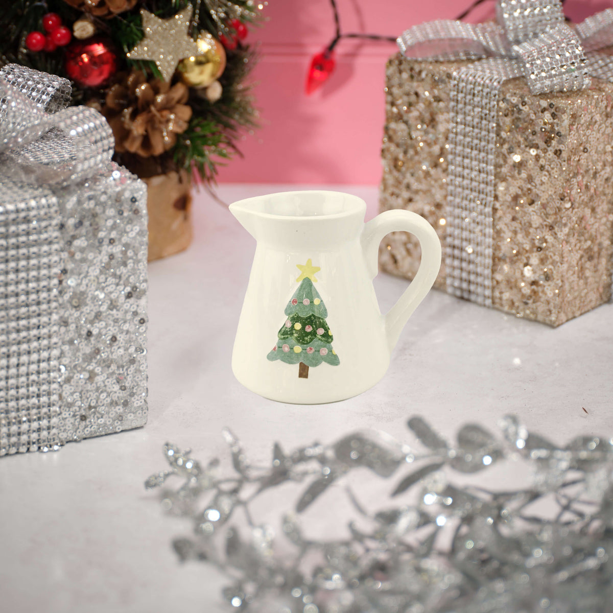 Kitschmas Ceramic Christmas Tree Embossed Decorative Mini Jug