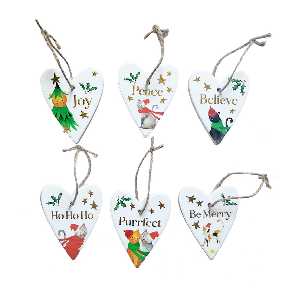 Christmas Pets Cat Ceramic Heart Hanger