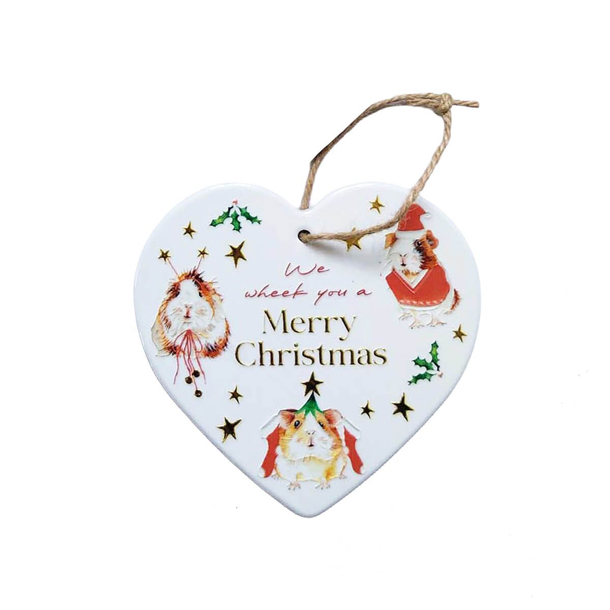 Christmas Pets Guinea Pig Ceramic Heart Hanger