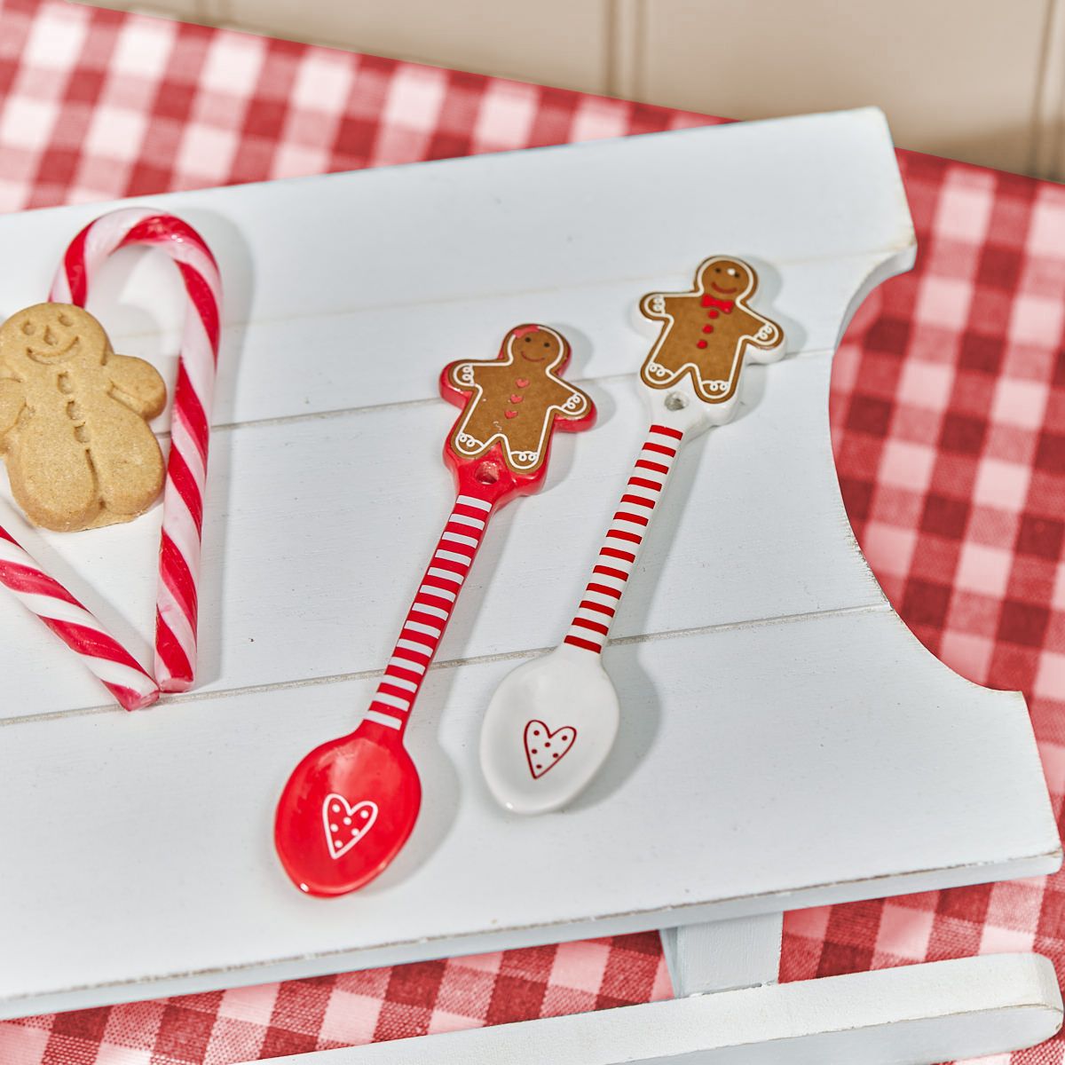 Xmas Gingerbread Spoon Ceramic With Red Striped Handle