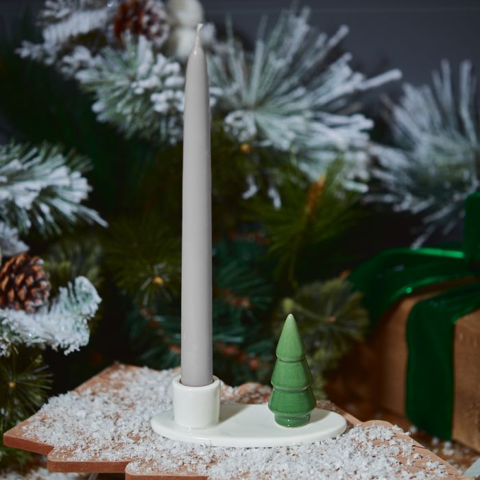Christmas Candle Holder White Ceramic With Tree