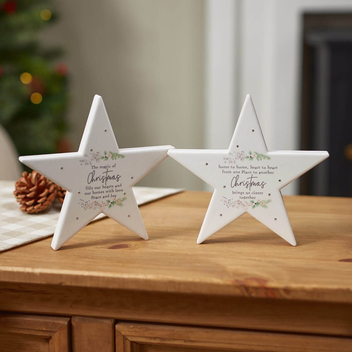 Christmas Star Block White Ceramic with Silver Stars & Quote
