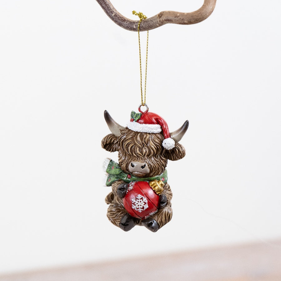 Christmas Highland Cow Hanging Decoration Ornament - 7.5cm