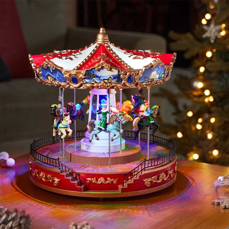 Three Kings Magic Light Up Animated Carousel Snow Scene
