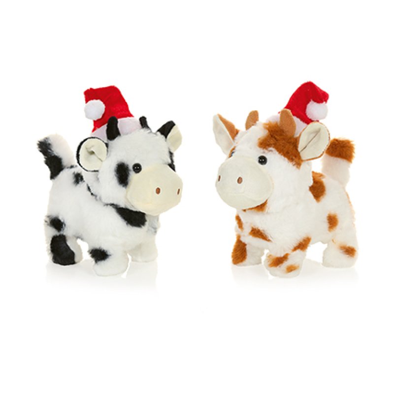 22cm B-O Animated Walking Christmas Cow with Sound and Santa Hat