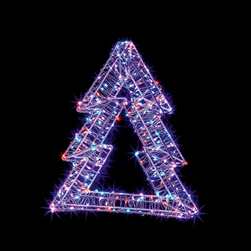Premier 30cm White Wire Wrapped Light up Christmas Tree Silhouette with 300 Rainbow Twinkling LEDs