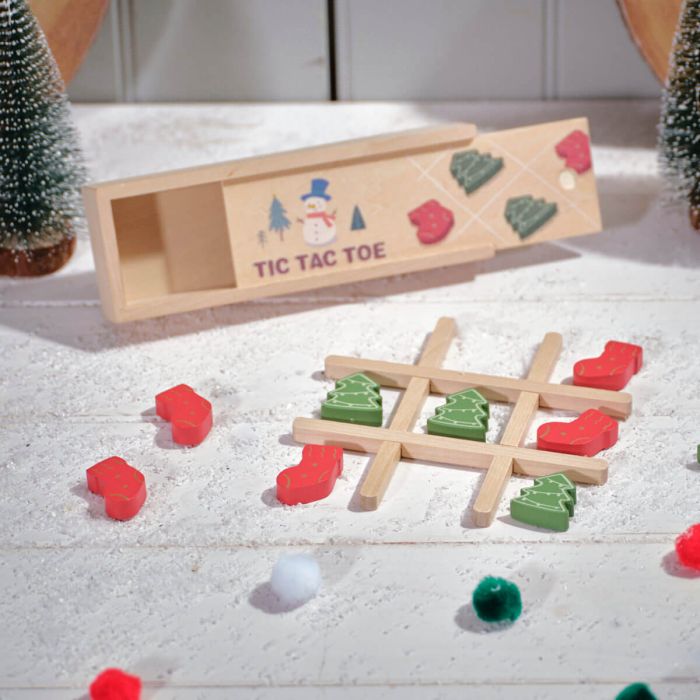 Christmas Wooden Tic Tac Toe Game Set with Box
