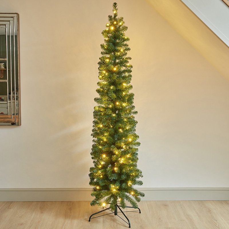 Three Kings 7ft InLit Ultra Slim King Pine Christmas Tree Pre-Lit with Warm White & Multi Coloured Lights