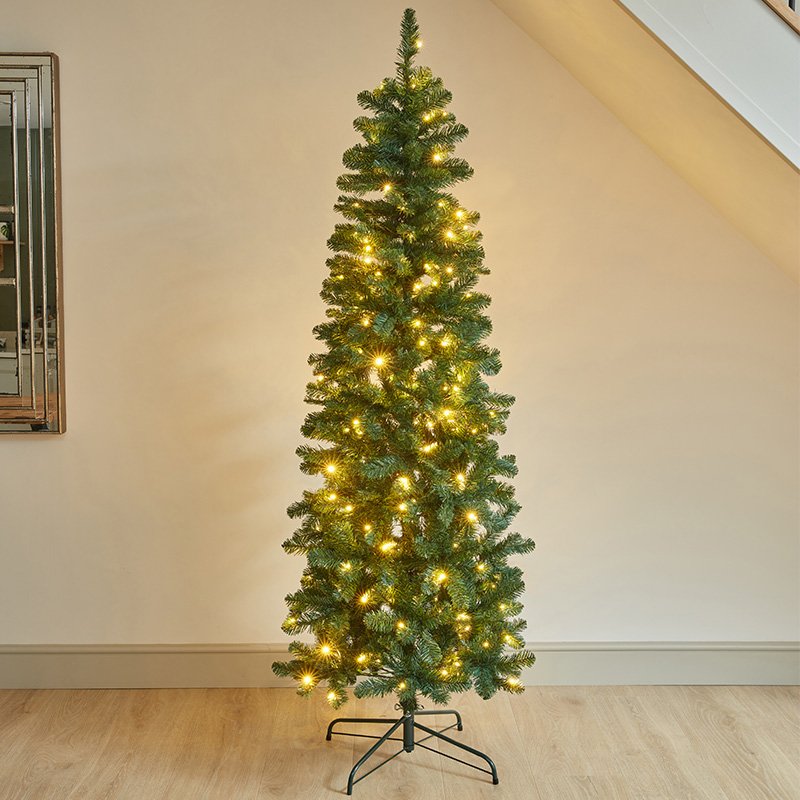 Three Kings 6ft InLit Slim King Pine Christmas Tree Pre-Lit with Warm White & Multi Coloured Lights