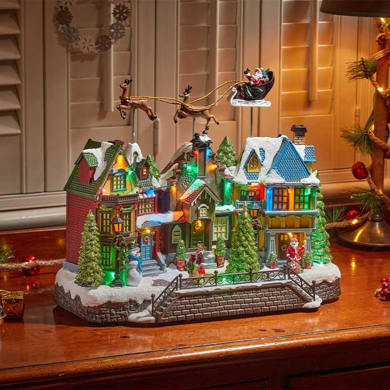 Santa's Flight Light Up Snow Scene
