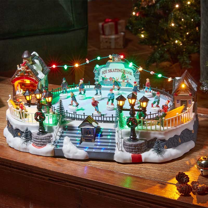 Three Kings Ice Skating Light Up Rink Grand Snow Scene