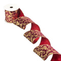 Red & Gold Regal Damask Deluxe Velvet Wired Ribbon - 89mm
