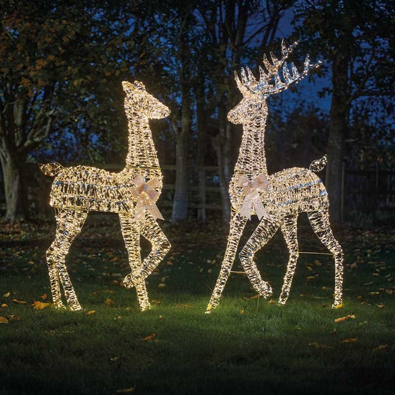 Three Kings GoldTwist Stag Reindeer with Bow 90cm Warm White LED