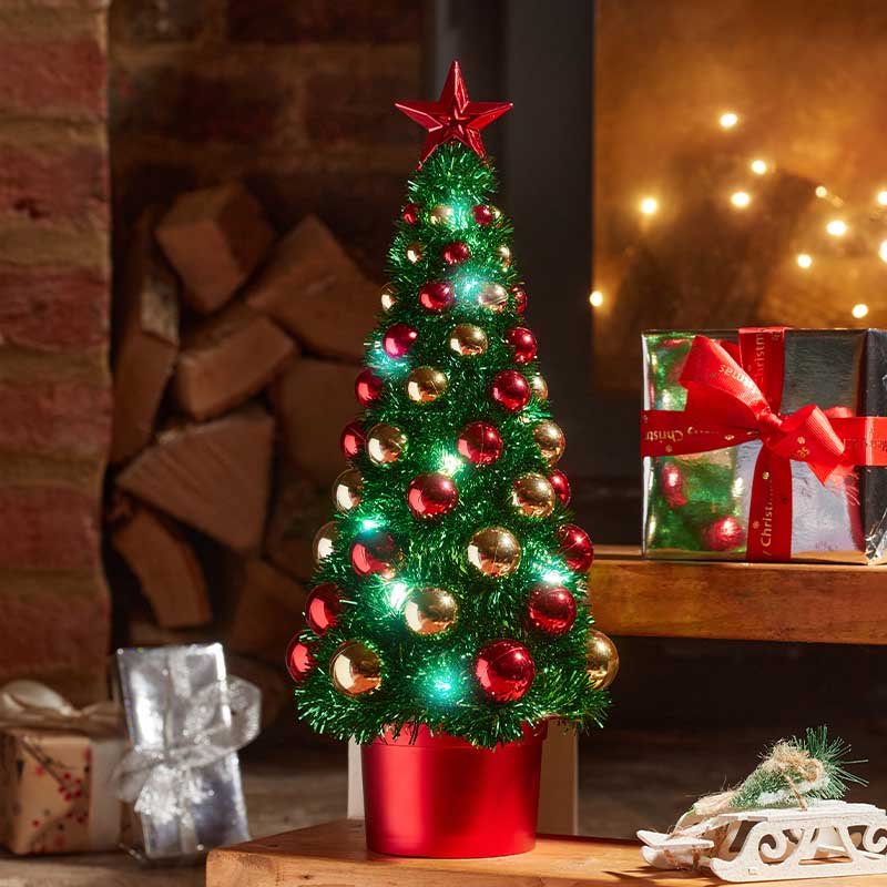 X-Bling! InLit Light Up Green Tinsel Bauble Tree - 38cm