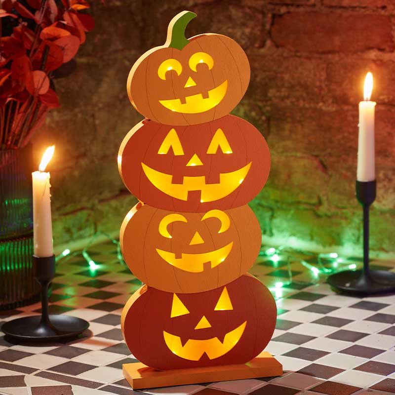 InLit 4 Stack-O'-Lanterns Pumpkin Light Up Halloween Ornament