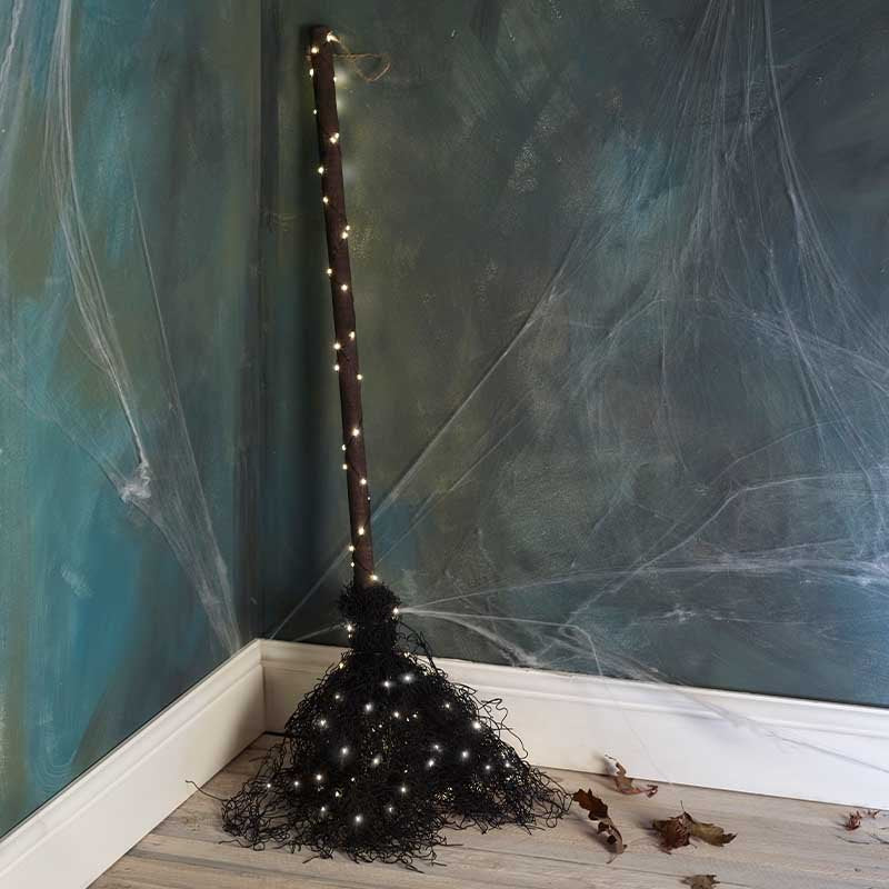 InLit Wookey Witch Broom with Lights Black