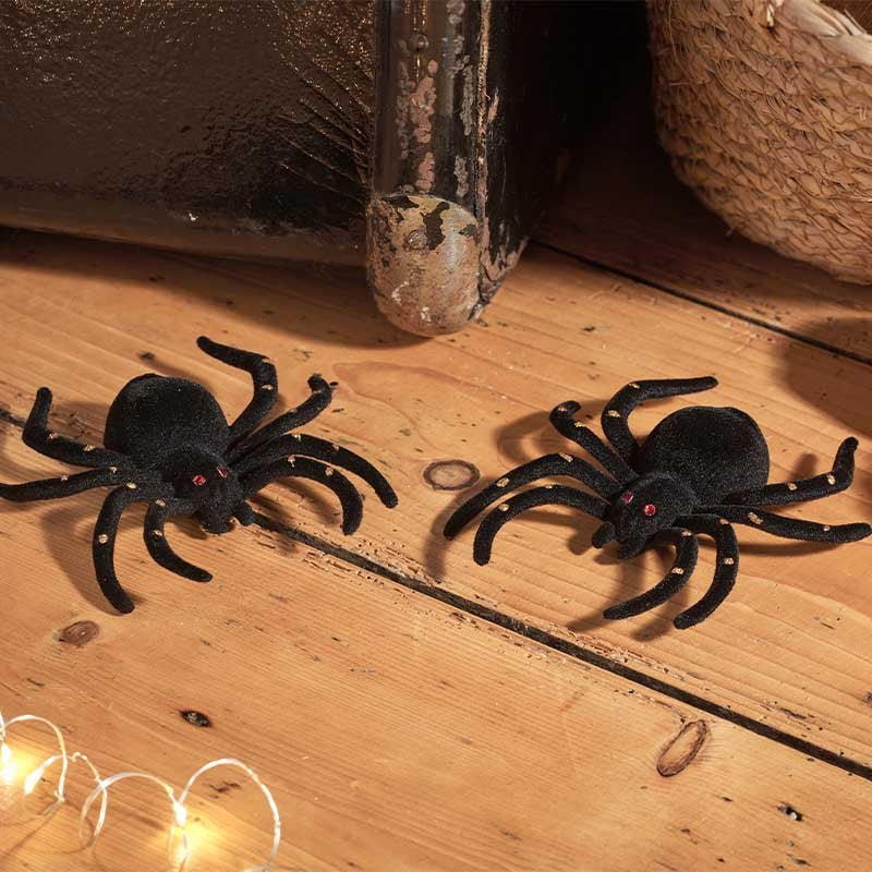 2 Giant Furry Spiders Halloween Decorations