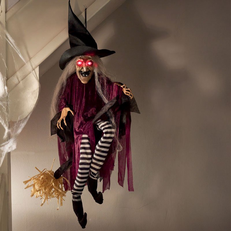 Halloween Animated Cackling Broom Witch - 90cm