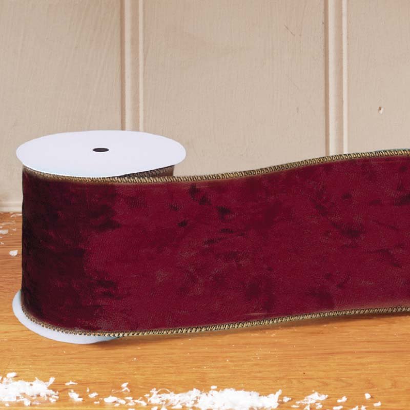 Burgundy Deluxe Velvet Wired Ribbon - 89mm