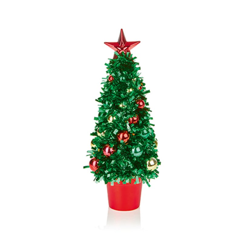 Green & Red Decorated Tinsel Christmas Tree in Pot - 29cm