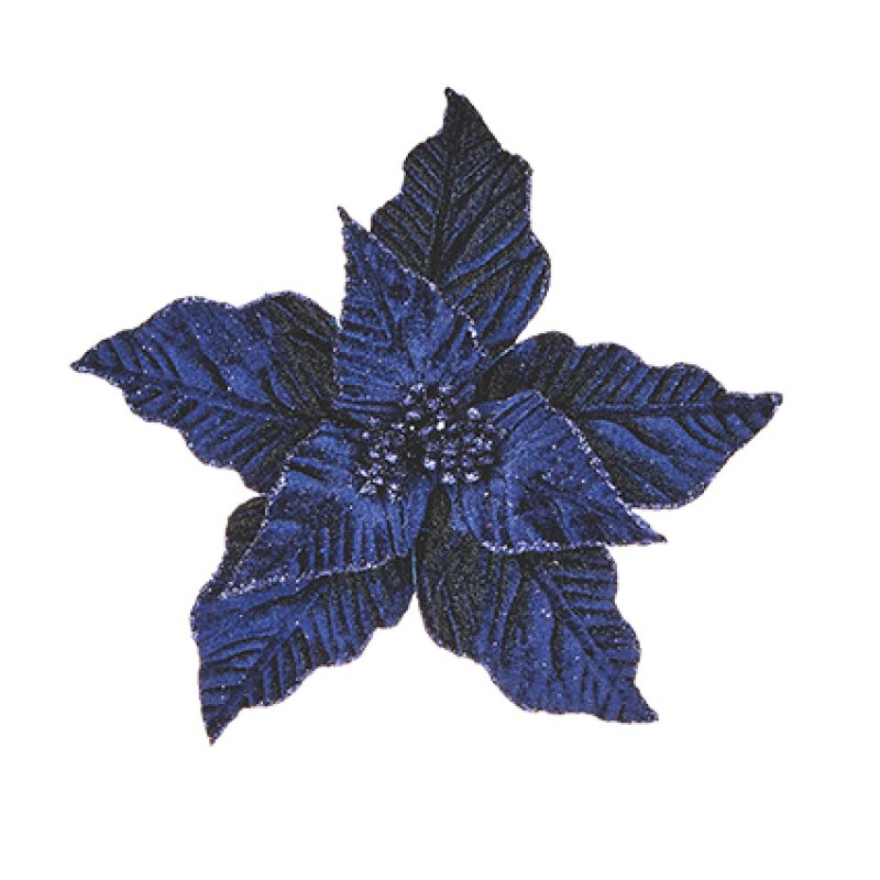 Midnight Blue Poinsettia with Glitter Edge Clip - 22cm