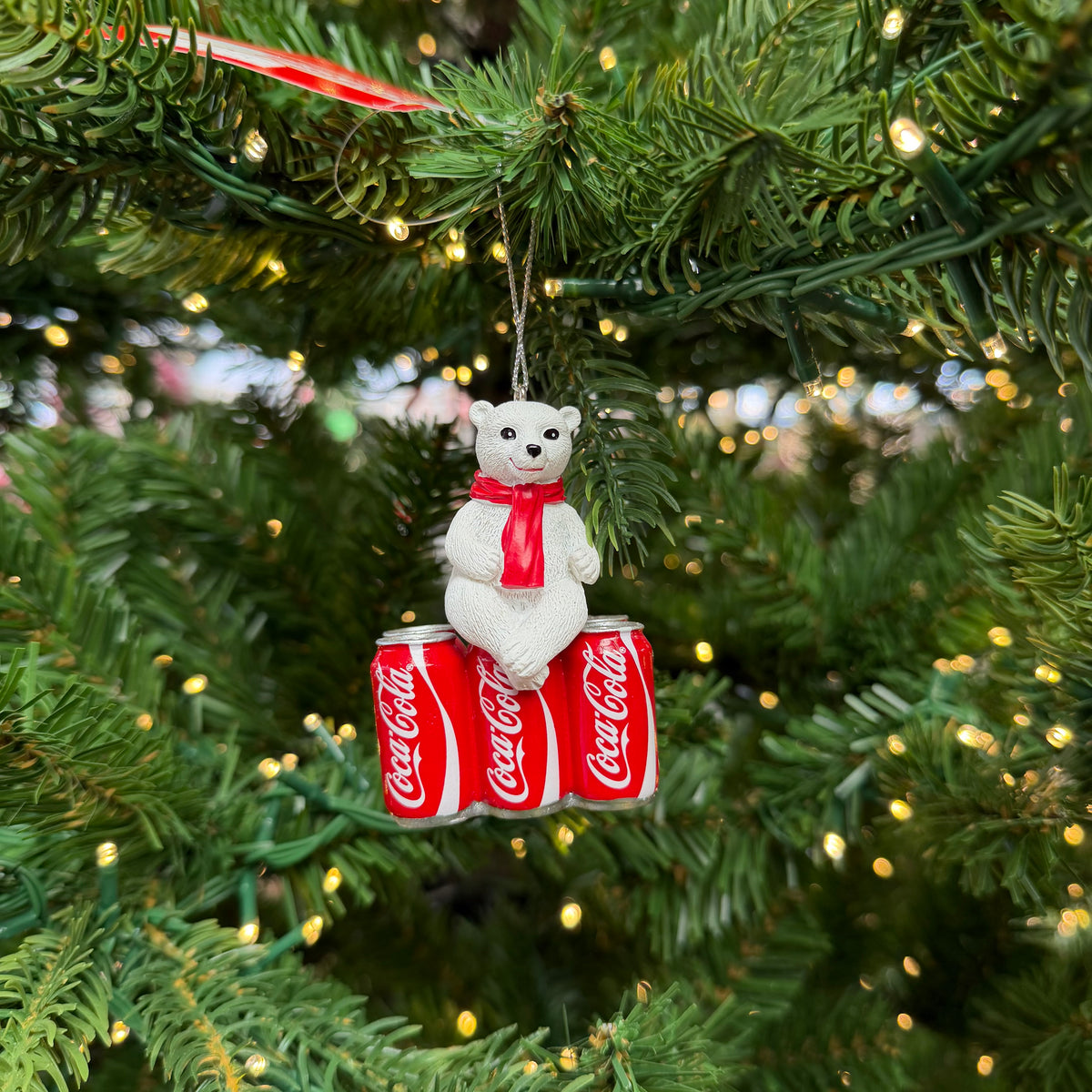 Coca-Cola Polar Bear on 6 Pack of Cokes Christmas Bauble
