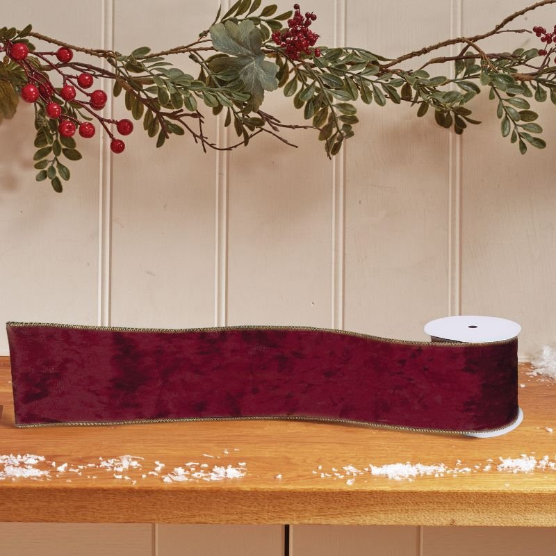 3m Burgundy Dark Red Deluxe Velvet Wired Ribbon - 63mm