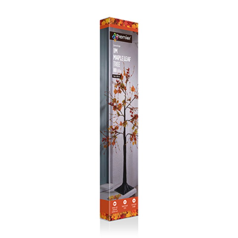 Premier Autumn Maple Leaf Light Up Twig Tree with Warm White LEDs - 100cm