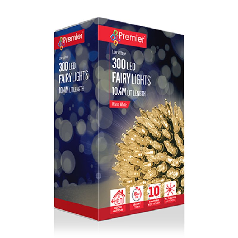 Traditional Fairy Cap String Lights with 300 Warm White LEDs & Timer