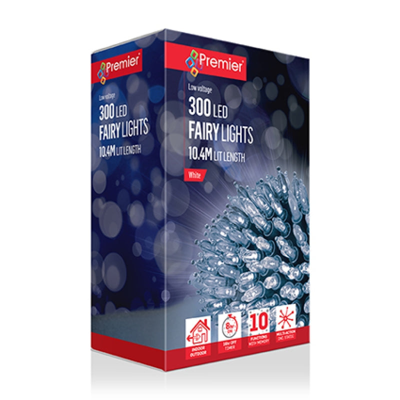 Traditional Fairy Cap String Lights with 300 White LEDs & Timer