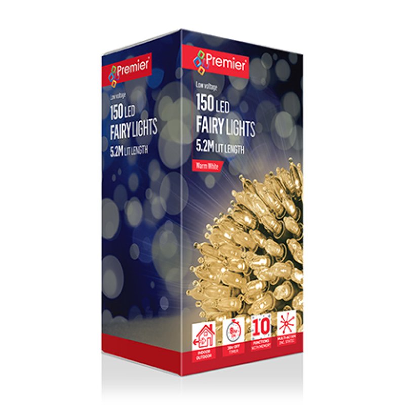 Traditional Fairy Cap String Lights with 150 Warm White LEDs & Timer