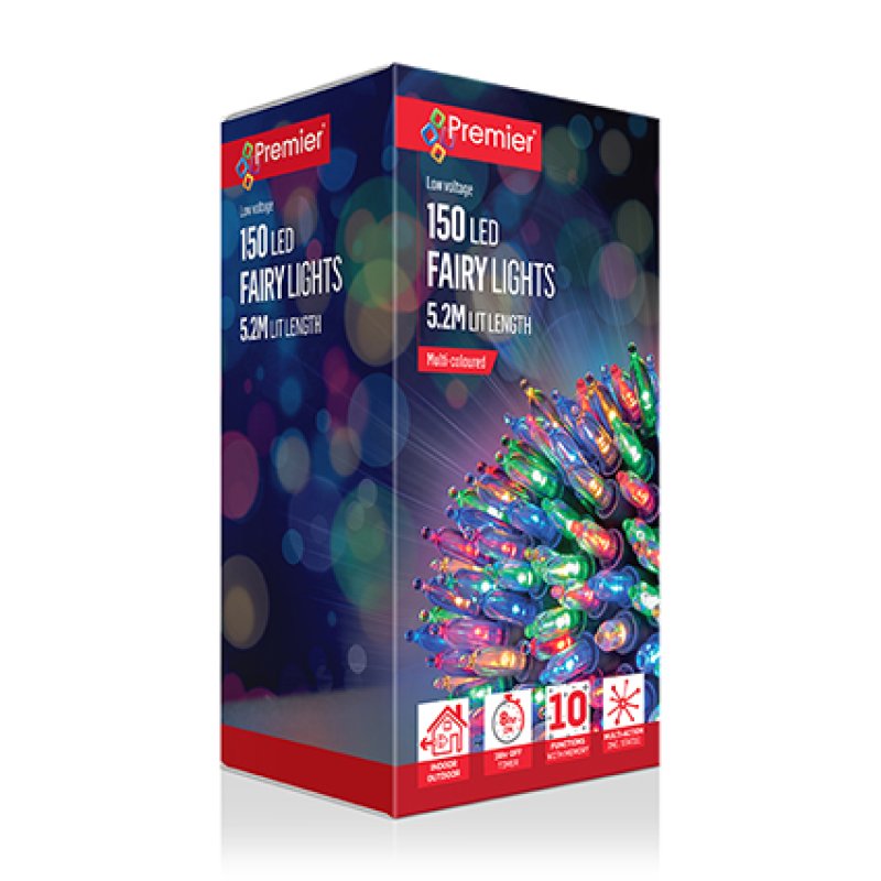 Traditional Fairy Cap String Lights with 150 Multi Coloured LEDs & Timer