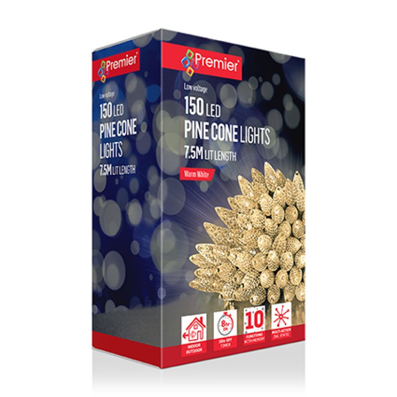 Premier Warm White Pinecone C6 LED Multi Action with Timer Function - Set of 150