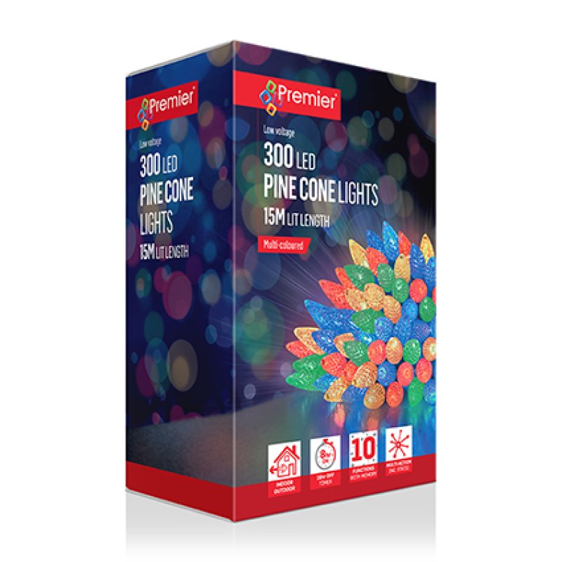 Premier Multi Coloured Pinecone C6 LED Multi Action with Timer Function - Set of 300