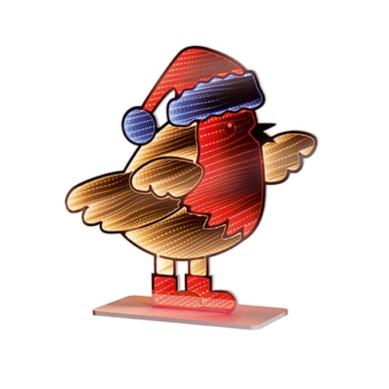 Premier Robin with Santa Hat Infinity Mirror - 60cm