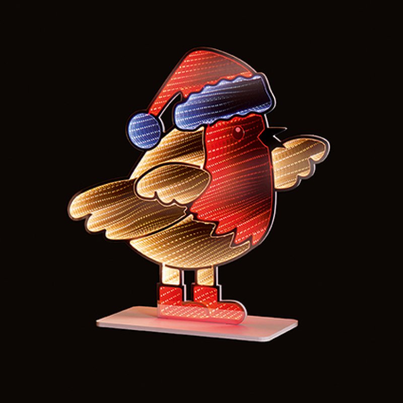Premier Robin with Santa Hat Infinity Mirror - 60cm