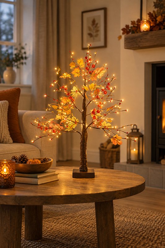 Premier Autumn Maple Leaf Light Up Twig Tree with Warm White LEDs - 60cm