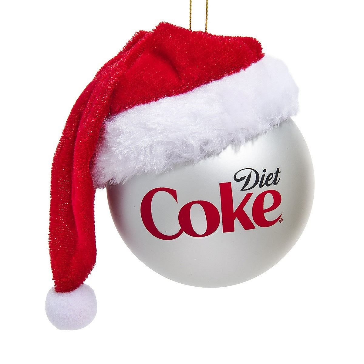Glass Diet Coke Coca Cola Round Bauble with Santa Hat Christmas Bauble