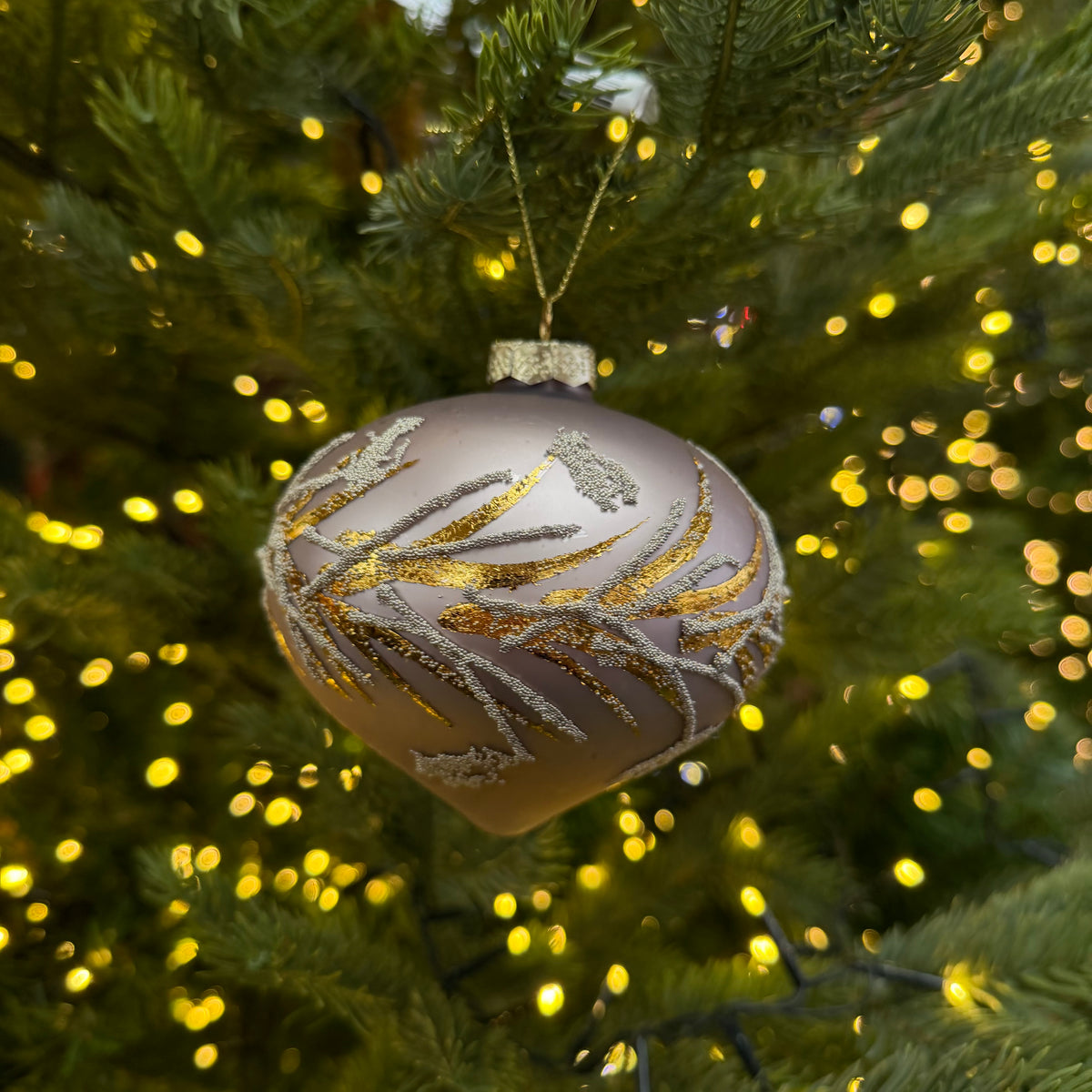 Silver Pink Glitter Branch Onion Glass Bauble