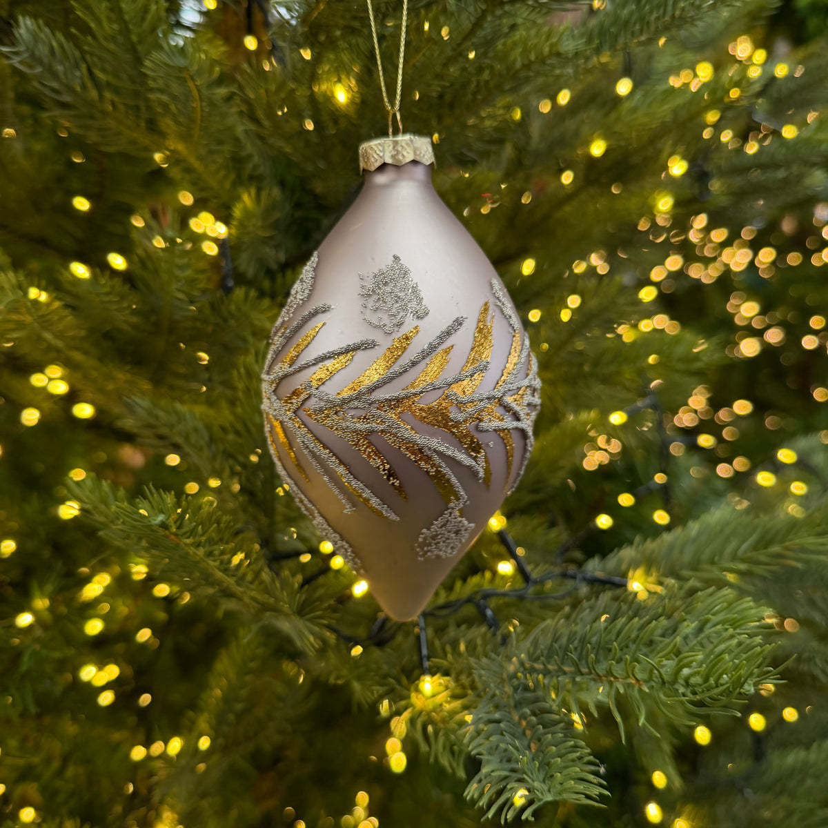 Silver Pink Glitter Branch Finale Glass Bauble