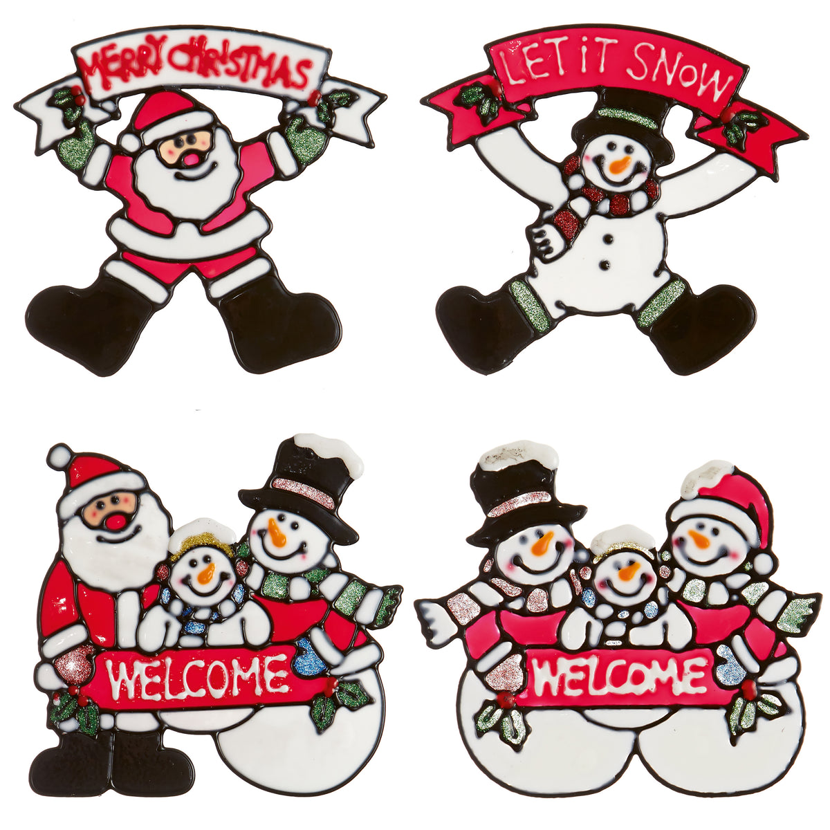 Glitter Santa / Snowman Window Cling Sticker - 16cm