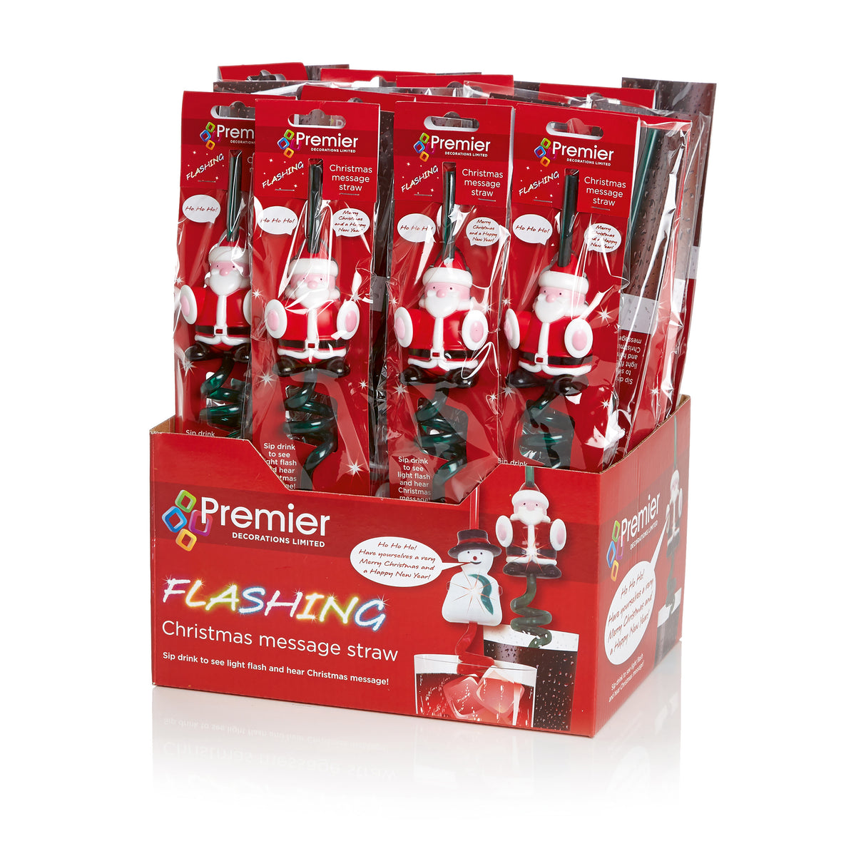 Flashing Lit Sip Talk Santa Straw - 25cm