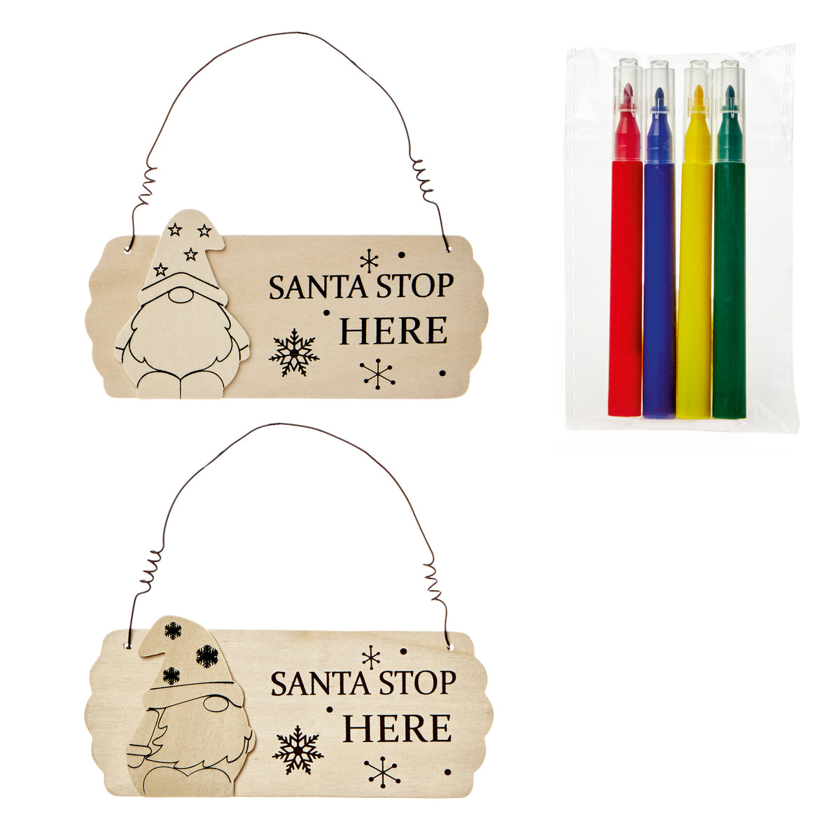 Colour Your Own Hanging Santa Gonk Stop Here Plaque Wooden Ornament