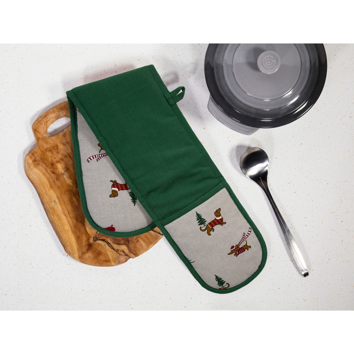 Christmas Sausage Dog Double Oven Gloves - 90cm