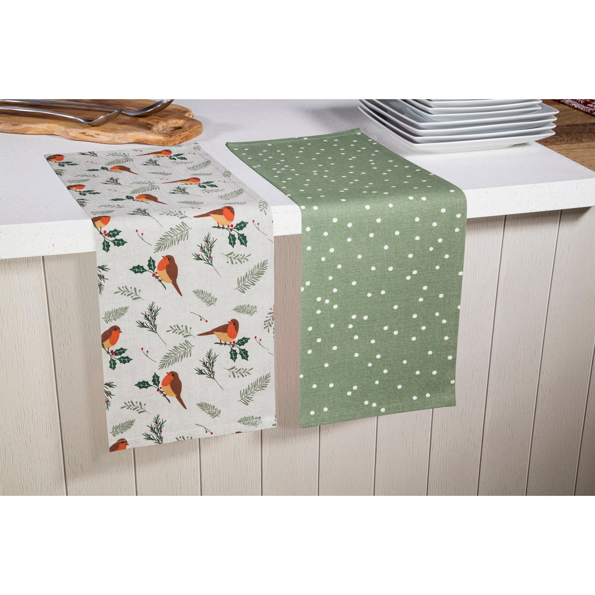 Christmas Robin Set of 2 Spot Tea Towels 45 x 65cm