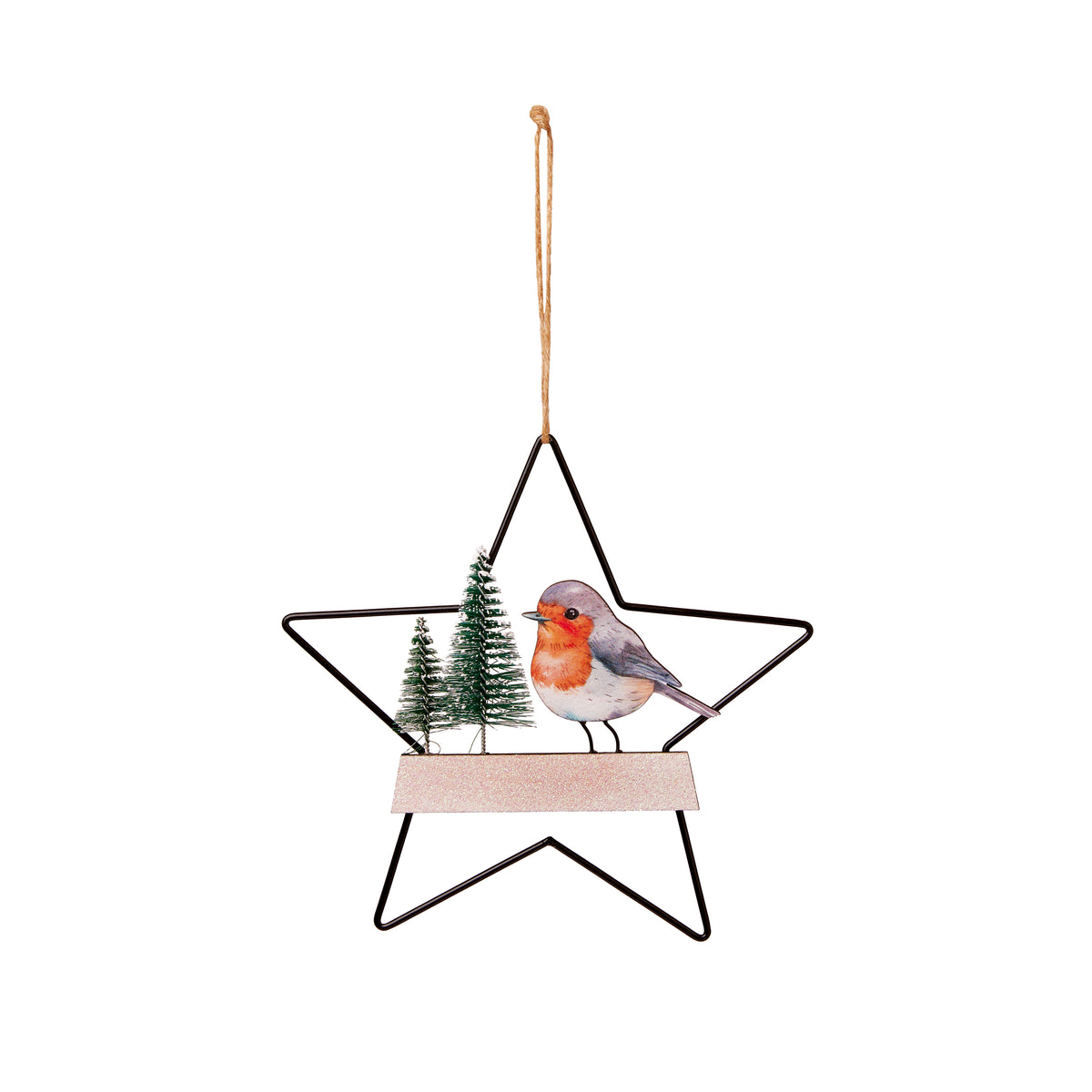 Christmas Wooden Robin Star Hanging Decoration 17cm