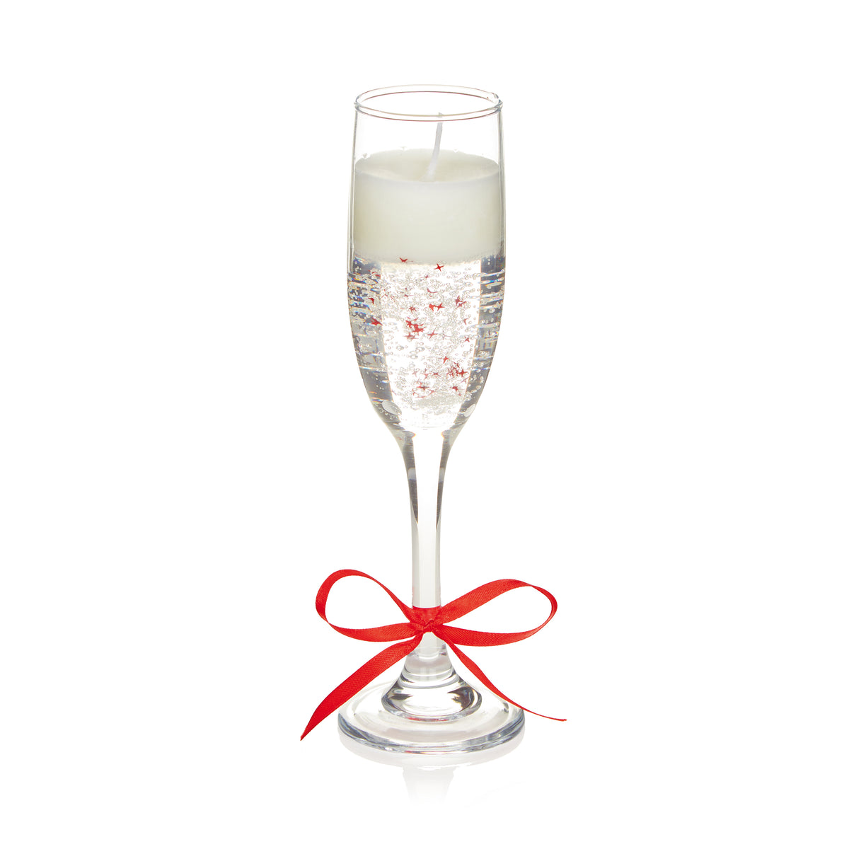 Champagne Glass Gel Candle with Red Star - 22cm