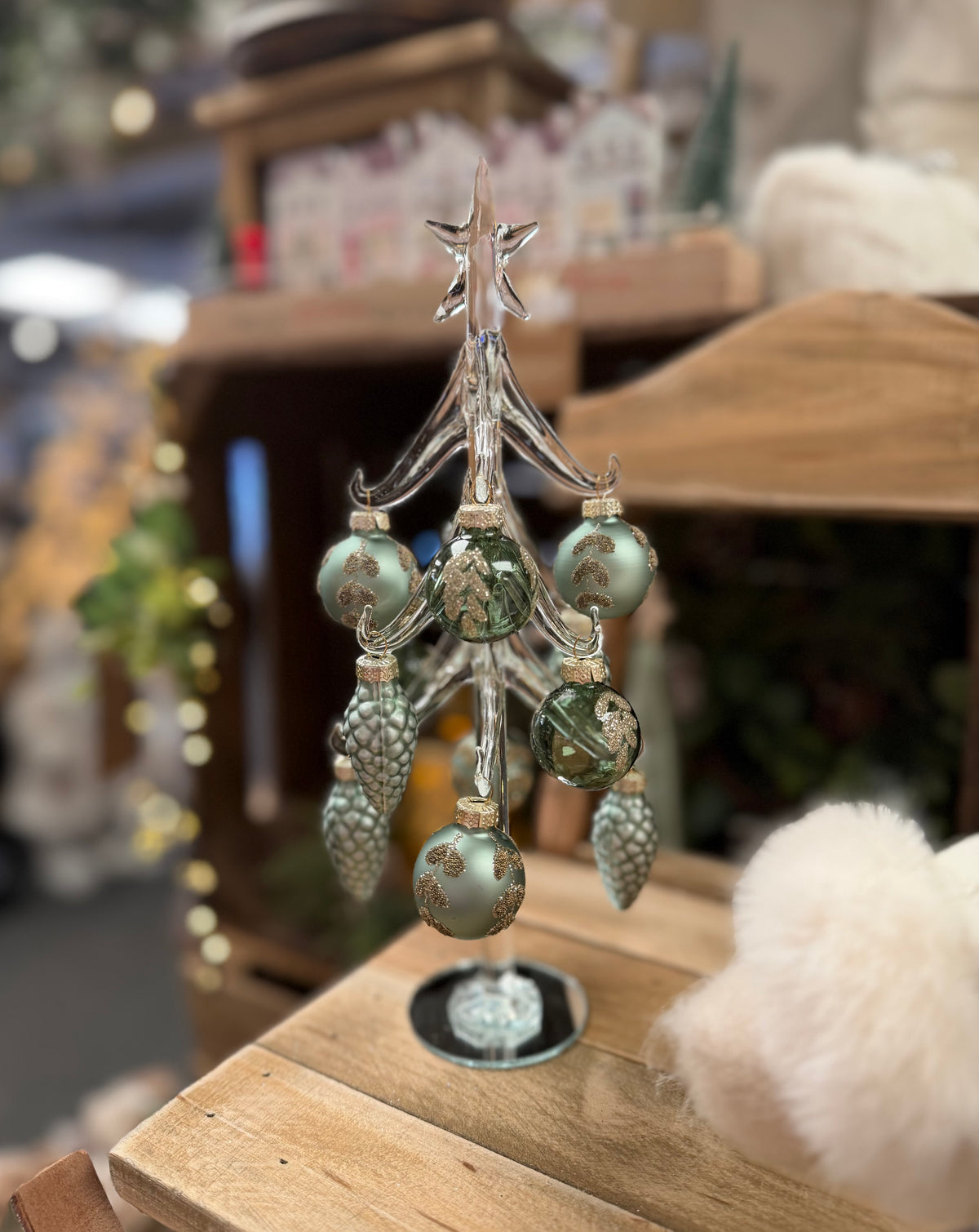 Glass Sage Green Floral Bauble Mini Christmas Tree Ornament