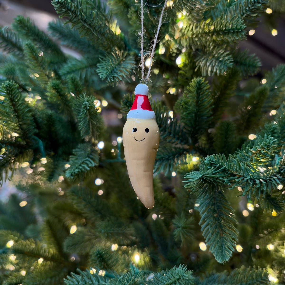 Ceramic Parsnip in Santa Hat Bauble
